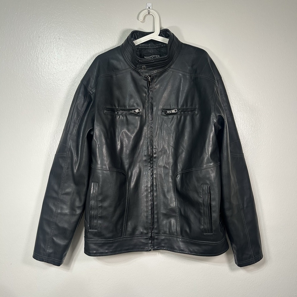 Moonshine Spirit Brad Paisley Black Faux Leather Moto Jacket Men's Large Biker